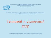 Занятие по дополнительной общеразвивающей программе Школа безопасности, раздел основы гигиены и первая помощь, тема: Тепловой и солнечный удар