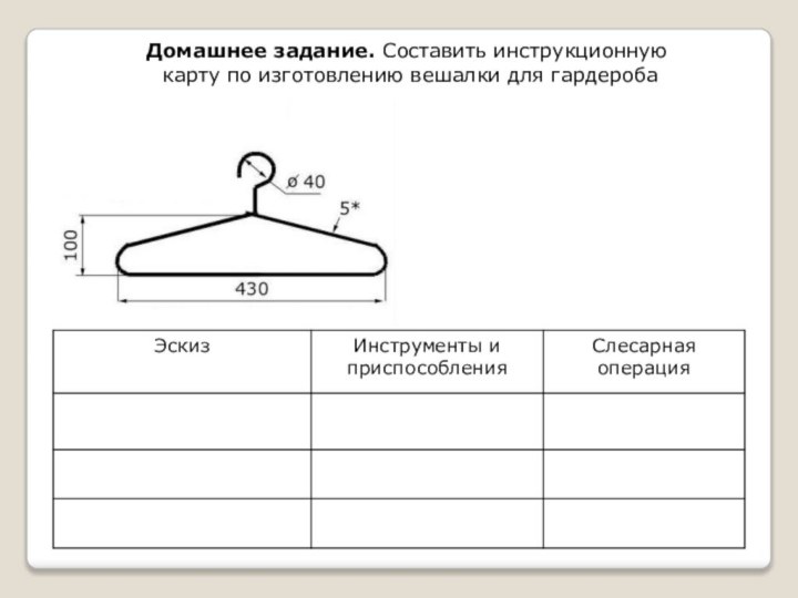 Домашнее задание. Составить инструкционную карту по изготовлению вешалки для гардероба