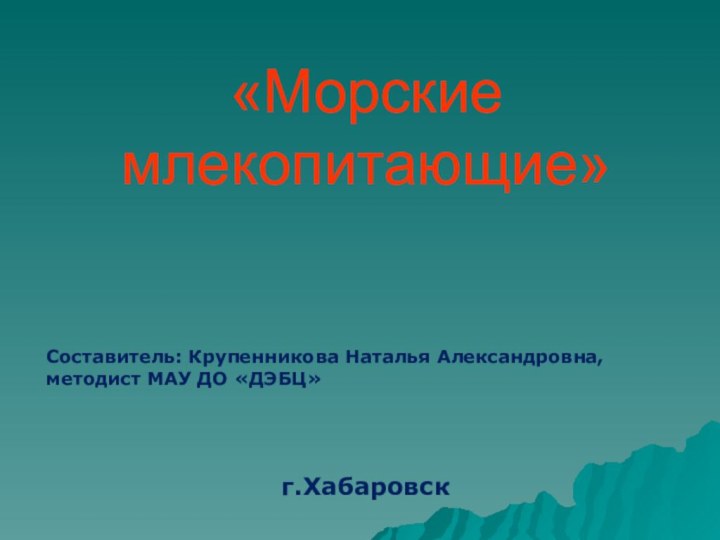 «Морские млекопитающие» г.Хабаровск Составитель: Крупенникова Наталья Александровна, методист МАУ ДО «ДЭБЦ»