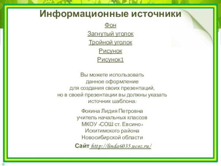 Информационные источникиФонЗагнутый уголокТройной уголокРисунокРисунок1