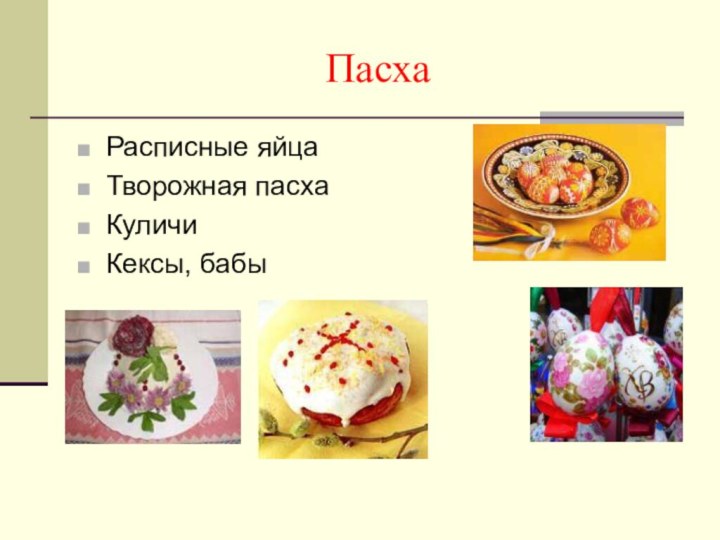 ПасхаРасписные яйцаТворожная пасхаКуличиКексы, бабы