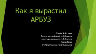 Презентация по внеурочной деятельности Как я вырастил арбуз