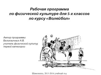 Рабочая программа по физической культуре для 5-х классов по курсу Волейбол