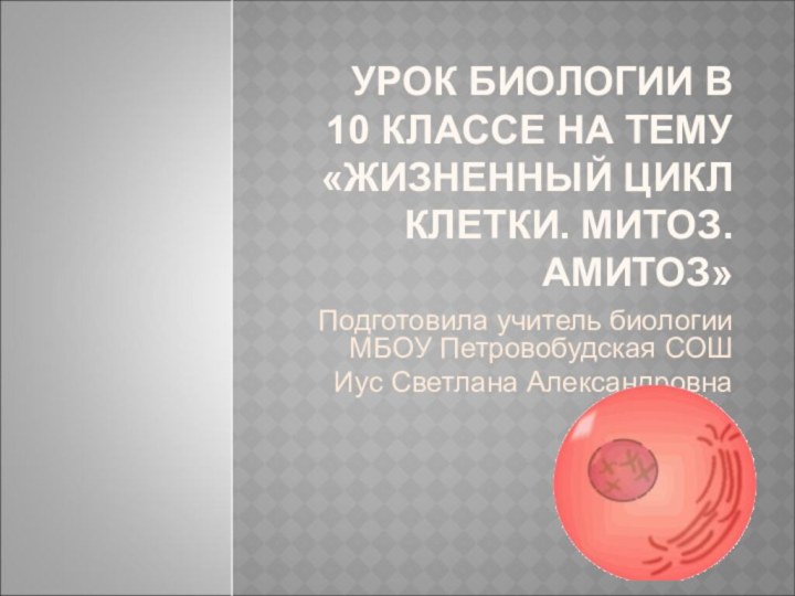 УРОК БИОЛОГИИ В 10 КЛАССЕ НА ТЕМУ «ЖИЗНЕННЫЙ ЦИКЛ КЛЕТКИ. МИТОЗ. АМИТОЗ»Подготовила