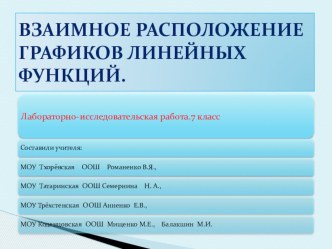 Презентация к уроку:Взаимное расположение графиков линейных функций.