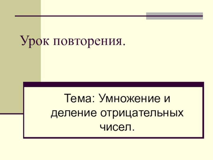 Урок повторения.Тема: Умножение и деление отрицательных чисел.