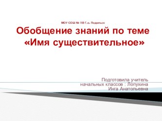 Презентация по русскому языку Обобщение знаний по теме Имя существительное