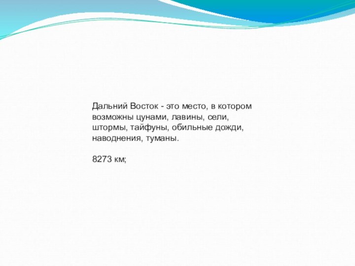 Дальний Восток - это место, в котором возможны цунами, лавины, сели, штормы,