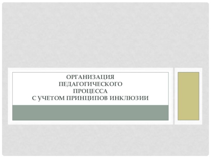 Организация педагогического процесса  с учетом принципов инклюзии