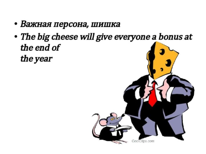Важная персона, шишкаThe big cheese will give everyone a bonus at the end of the year