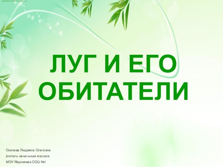 ЛУГ И ЕГООБИТАТЕЛИОсипова Людмила Олеговнаучитель начальных классовМОУ Яхромская СОШ №1