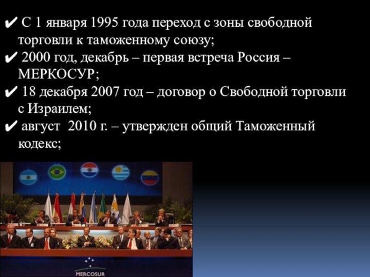 С 1 января 1995 года переход с зоны свободной торговли к