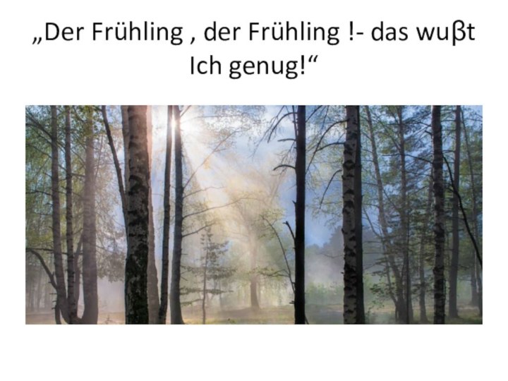 „Der Frühling , der Frühling !- das wuβt Ich genug!“