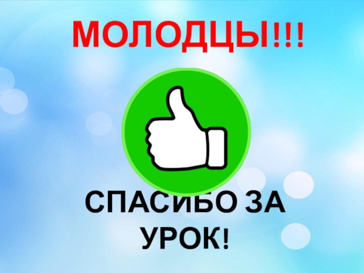 СПАСИБО ЗА УРОК!МОЛОДЦЫ!!!