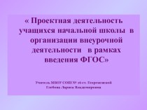 Выступление на районном методическом объединении учителей начальных классов  Проектная деятельность учащихся начальной школы в организации внеурочной деятельности в рамках введения ФГОС