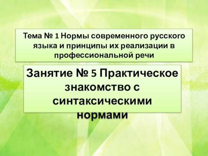 Тема № 1 Нормы современного русского языка и принципы их реализации в