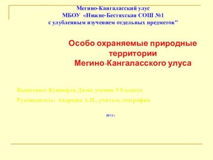 Мегино-Кангаласский улусМБОУ «Нижне-Бестяхская СОШ №1 с улубленным изучением отдельных предметов