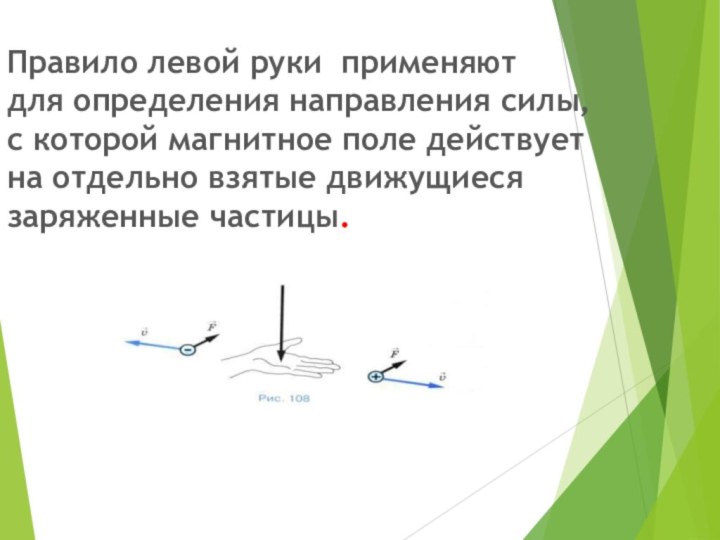 Правило левой руки применяют  для определения направления силы,  с которой