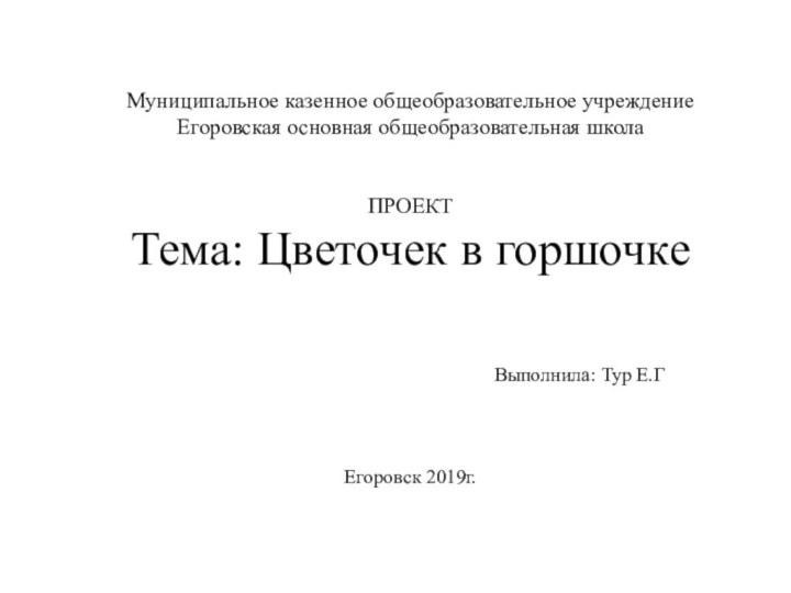 Муниципальное казенное общеобразовательное учреждение Егоровская основная общеобразовательная школа   ПРОЕКТ Тема: