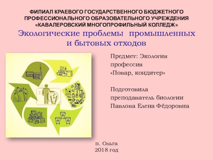 ФИЛИАЛ КРАЕВОГО ГОСУДАРСТВЕННОГО БЮДЖЕТНОГО ПРОФЕССИОНАЛЬНОГО ОБРАЗОВАТЕЛЬНОГО УЧРЕЖДЕНИЯ «КАВАЛЕРОВСКИЙ МНОГОПРОФИЛЬНЫЙ КОЛЛЕДЖ»