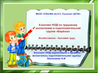 Конспект НОД по трудовому воспитанию в подготовительной группе . (ХОЗЯЙСТВЕННО - БЫТОВОЙ ТРУД)