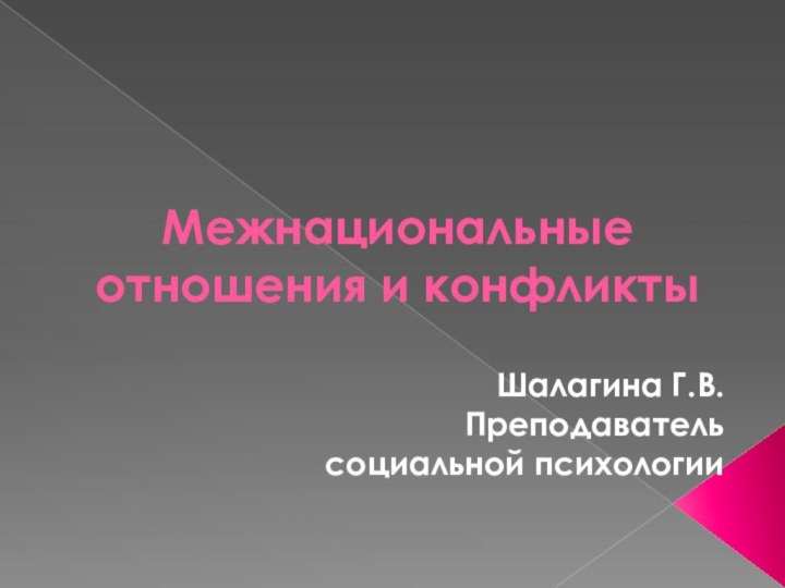 Межнациональные отношения и конфликтыШалагина Г.В.Преподаватель социальной психологии