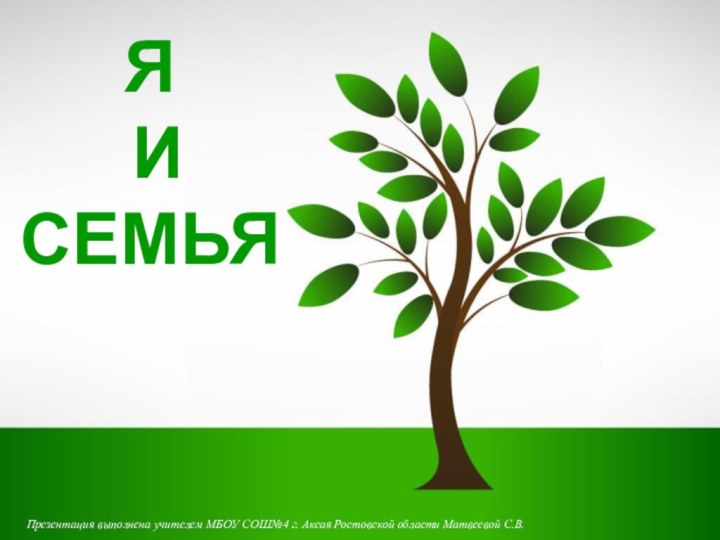 Я  И  СЕМЬЯПрезентация выполнена учителем МБОУ СОШ№4 г. Аксая Ростовской области Матвеевой С.В.