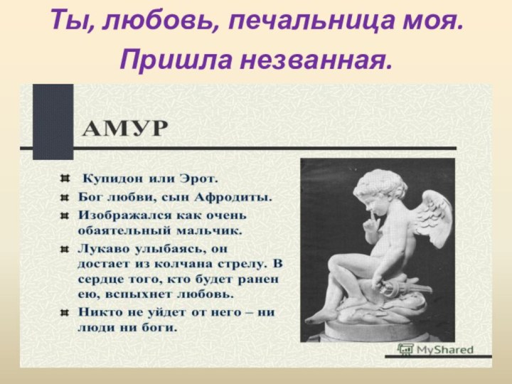 Ты, любовь, печальница моя.Пришла незванная.