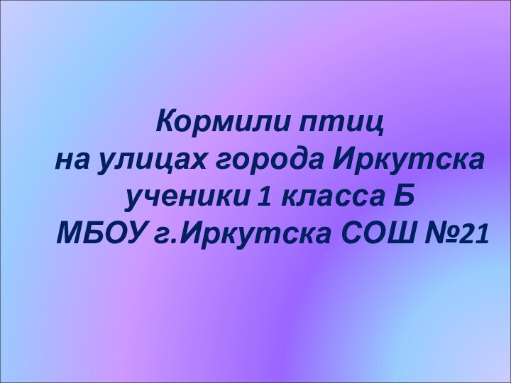 Кормили птиц на улицах города Иркутска ученики 1 класса Б МБОУ г.Иркутска СОШ №21