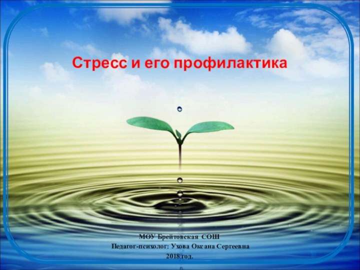 Стресс и его профилактика  МОУ Брейтовская СОШ Педагог-психолог: Ухова Оксана Сергеевна2018 год.