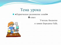 Презентация по химии 8 класс по теме  Термическое разложение солей