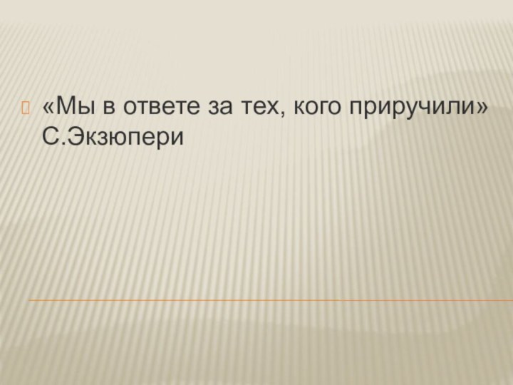 «Мы в ответе за тех, кого приручили»С.Экзюпери