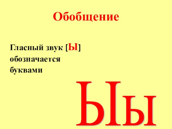 ОбобщениеГласный звук [Ы] обозначаетсябуквамиЫы