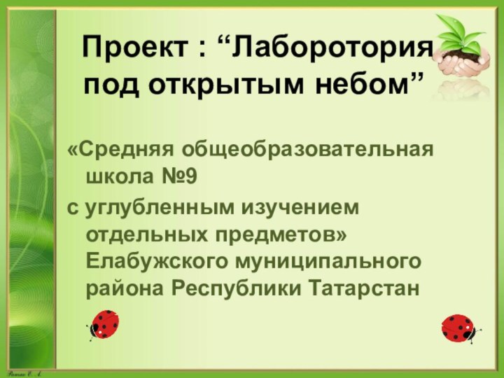 Проект : “Лаборотория под открытым небом” «Средняя общеобразовательная школа №9 с