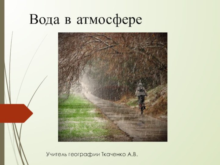 Вода в атмосфере 							Учитель географии Ткаченко А.В.