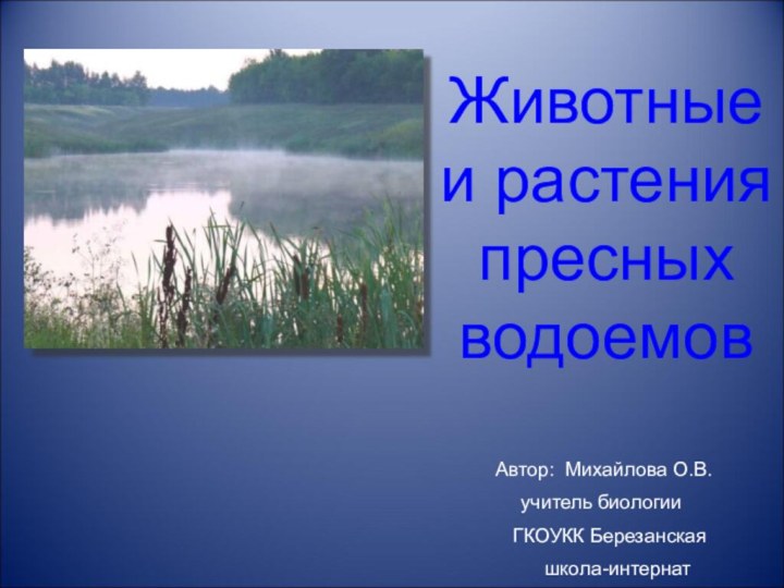 Животные и растения пресных водоемов      Автор: Михайлова