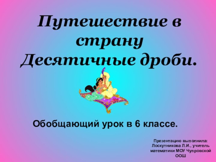 Путешествие в страну Десятичные дроби.  Обобщающий урок в 6 классе.Презентацию выполнила: