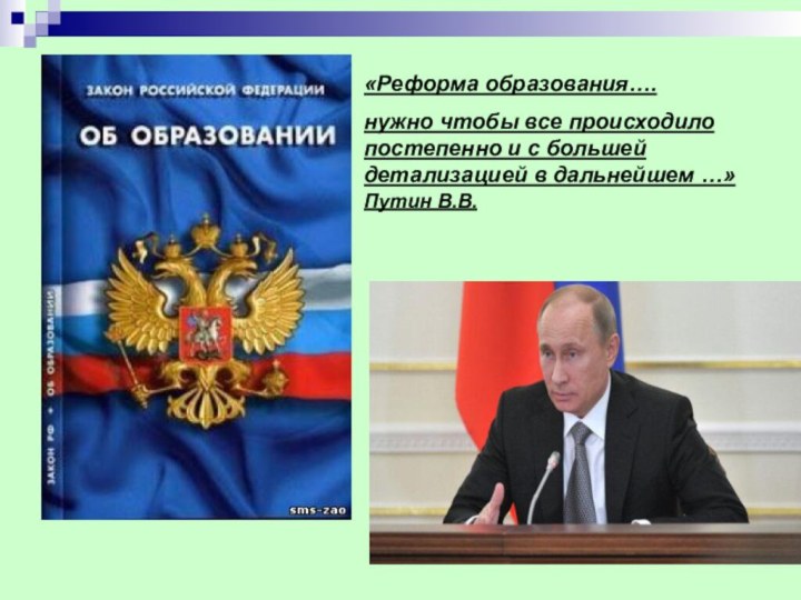 «Реформа образования….нужно чтобы все происходило постепенно и с большей детализацией в дальнейшем …» Путин В.В.
