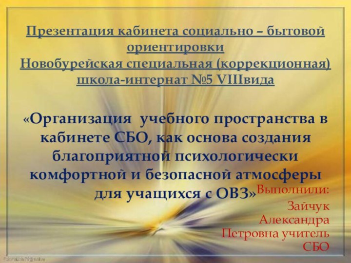 Презентация кабинета социально – бытовой ориентировки Новобурейская специальная (коррекционная) школа-интернат №5 VIIIвида