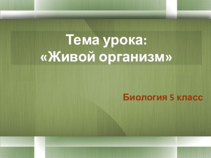 Тема урока:  «Живой организм»Биология 5 класс