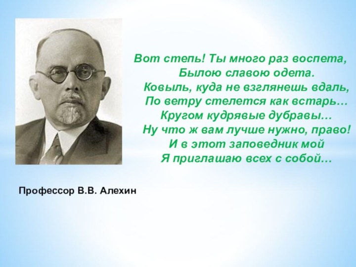 Вот степь! Ты много раз воспета, Былою славою одета. Ковыль, куда не