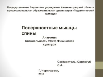 Презентация по анатомии на тему Глубокие и поверхностные мышцы спины