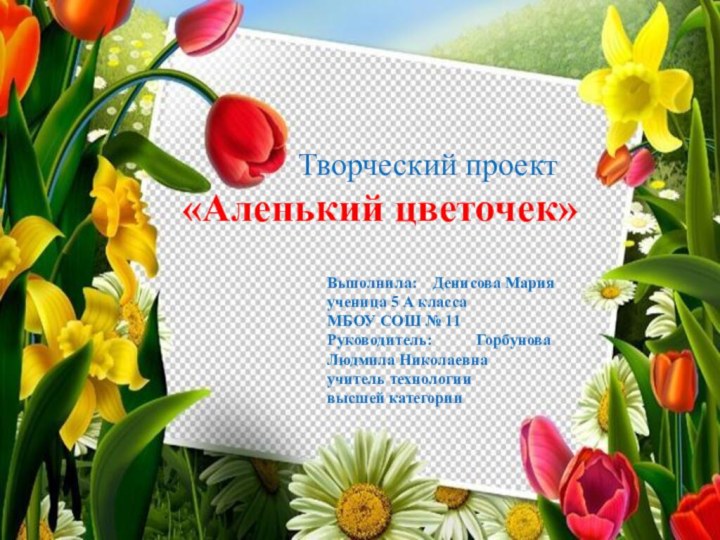 Творческий проект«Аленький цветочек»Выполнила:  Денисова Марияученица