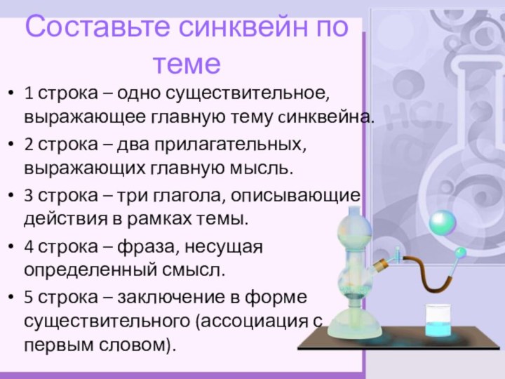 Составьте синквейн по теме1 строка – одно существительное, выражающее главную тему cинквейна.2