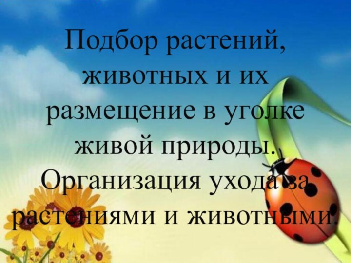 Подбор растений, животных и их размещение в уголке живой природы. Организация ухода