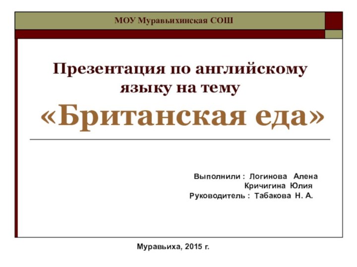 Презентация по английскому языку на тему  «Британская еда»