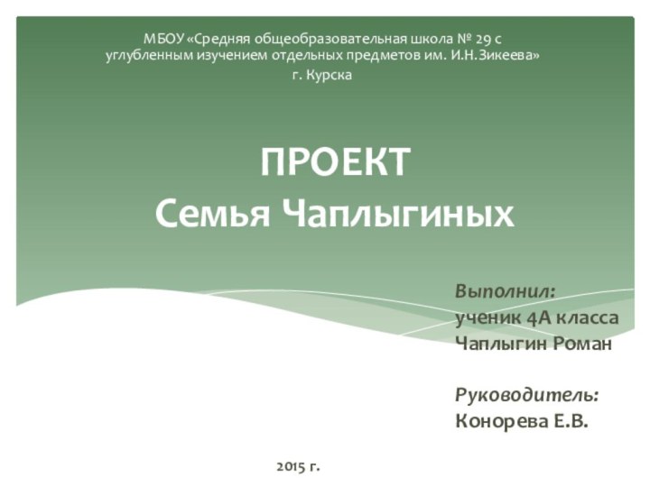 ПРОЕКТ Семья Чаплыгиных МБОУ «Средняя общеобразовательная школа № 29 с углубленным изучением