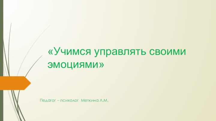 «Учимся управлять своими эмоциями»  Педагог – психолог Меткина Л.М.