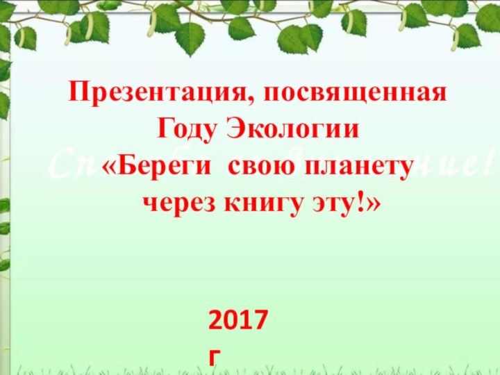 Презентация, посвященная Году Экологии «Береги свою планету через книгу эту!»2017 г