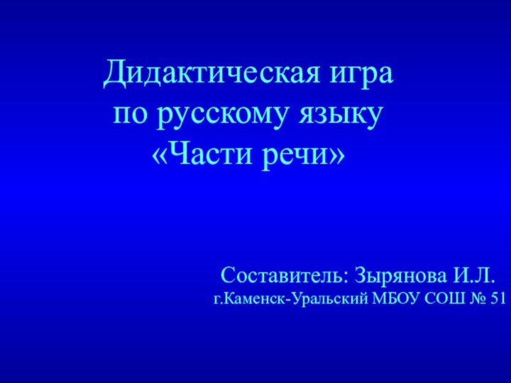 Дидактическая игра по русскому языку«Части речи»Составитель: Зырянова И.Л.г.Каменск-Уральский МБОУ СОШ № 51